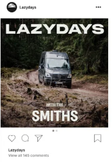 Lazydays RV lifestyle-led Instagram post
